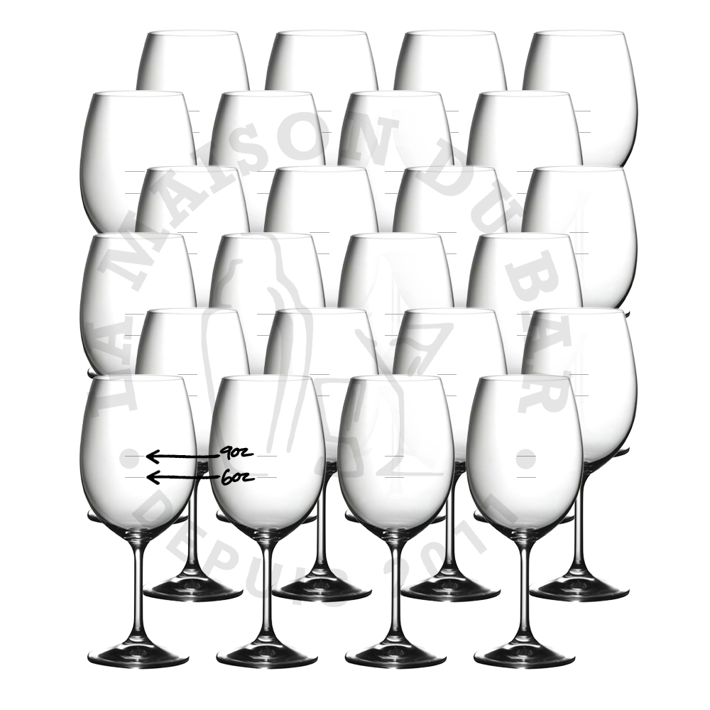 Verre à vin gravé 16oz avec ligne de quantité (bte 24)